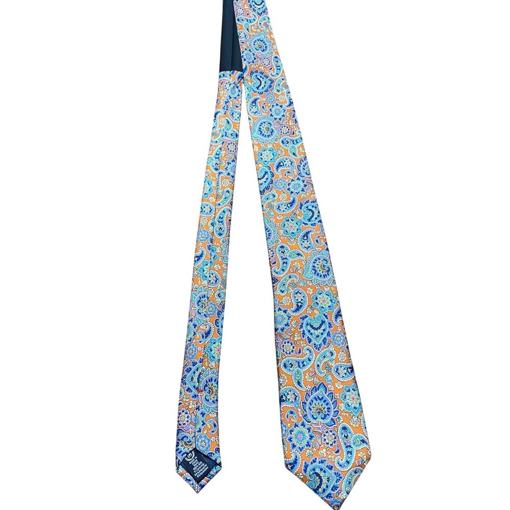 Chaps Orange Paisley silk tie with vibrant pattern shades of blue and aqua
